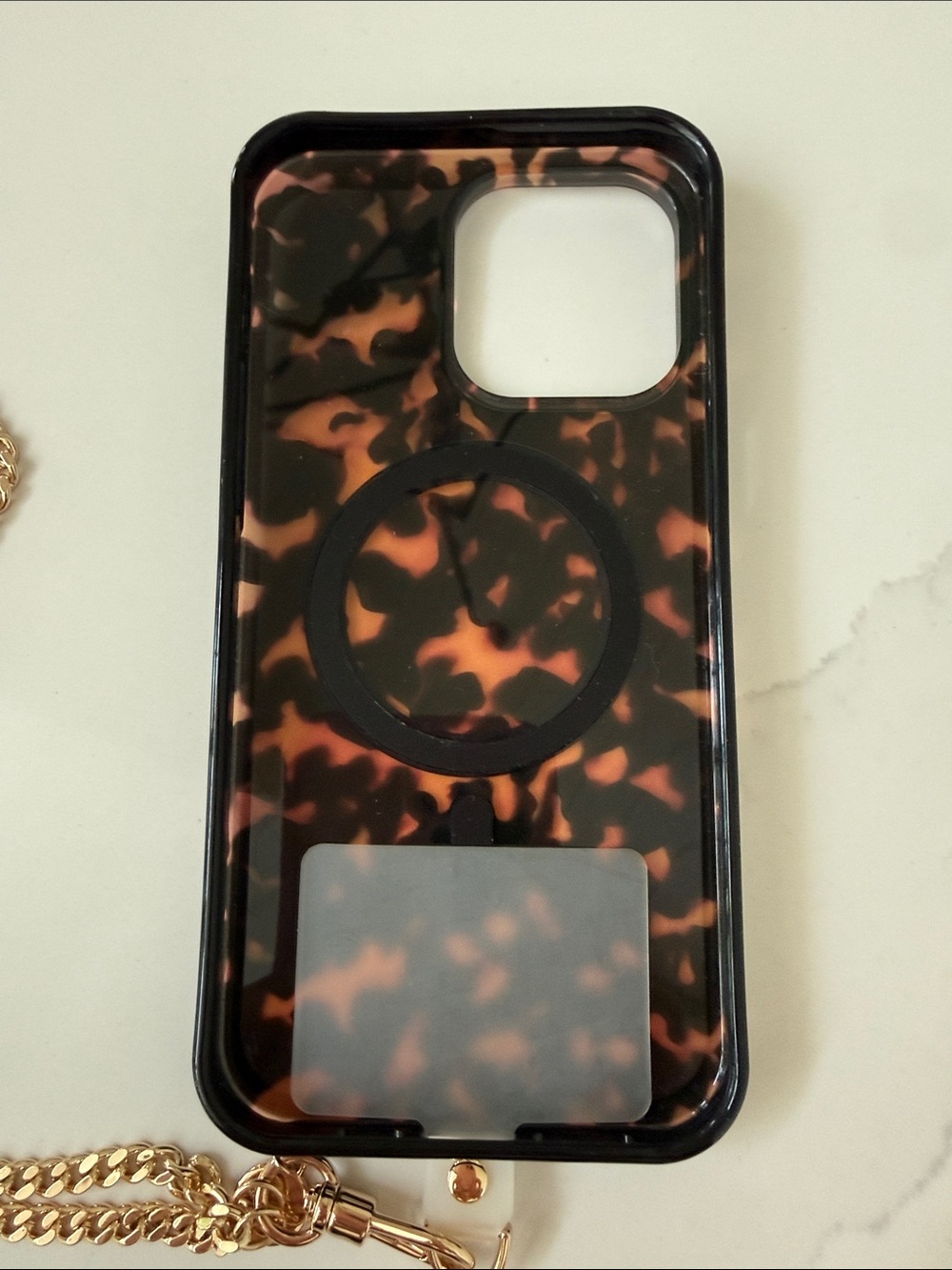 kate spade Tortoise Print iPhone 15 Pro Max Phone Case with Gold Chain Strap - Picture 3 of 5